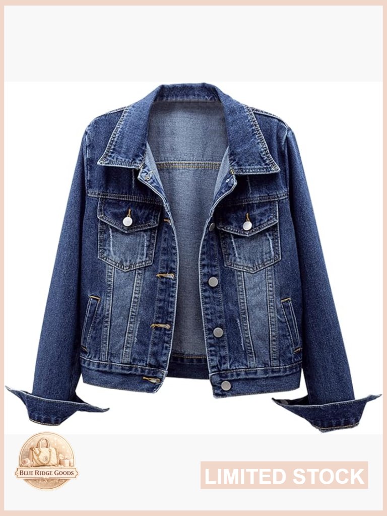 Distressed Denim Jacket Ripped Casual Fitted Chic Y2k Retro Coat With Pockets